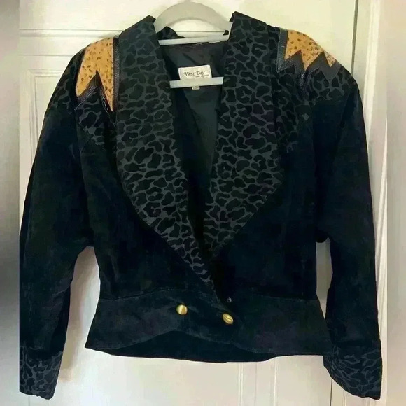 Vintage 80s West Bay Genuine Leather Jacket Size 8 (S/M), Animal Print Western - Picture 1 of 14